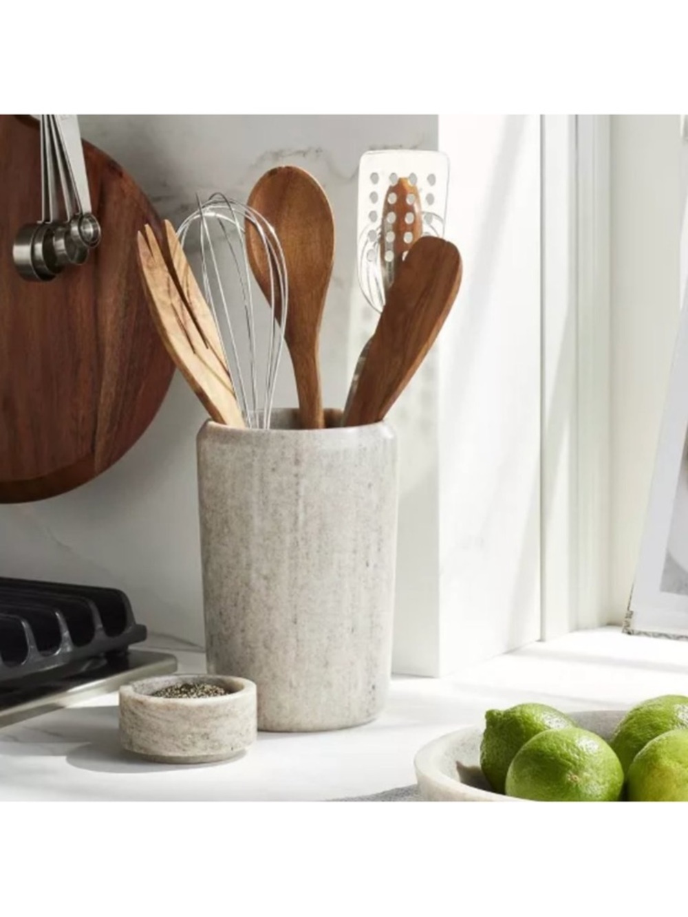 Hearth & Hand NWT Marble Utensil Organizer in Warm Beige 7"H Countertop Crock